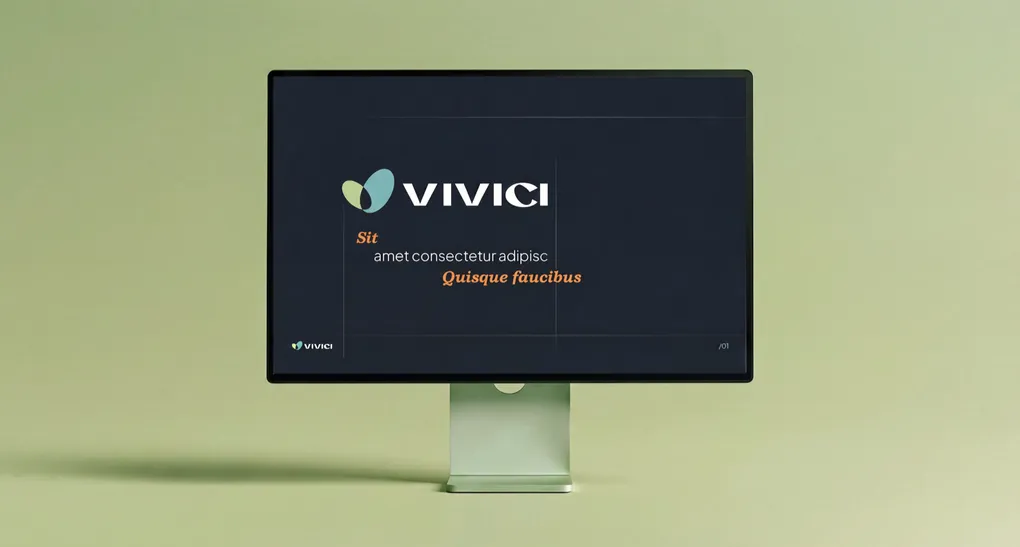 Monitor showing a Vivici pitch deck slide by Pitch Deck Creators