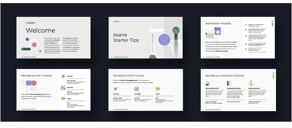 Six Asana presentation slides by SketchDeck